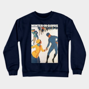 Vintage Travel Poster, Winter in Davos Crewneck Sweatshirt